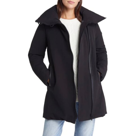 Sam Edelman Asymmetric Zip Parka Black Winter Puffer Coat Womens Large - Picture 3 of 17